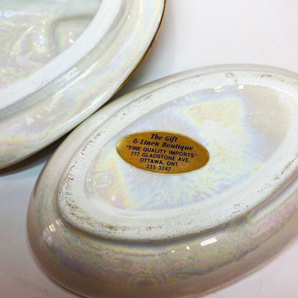 VTG Trinket Treasure Jewelry Ceramic Box with Mother of Pearl Glaze and Flowers - Picture 5 of 8